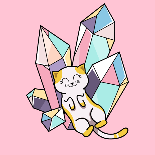 cats laying on a collection of crystals