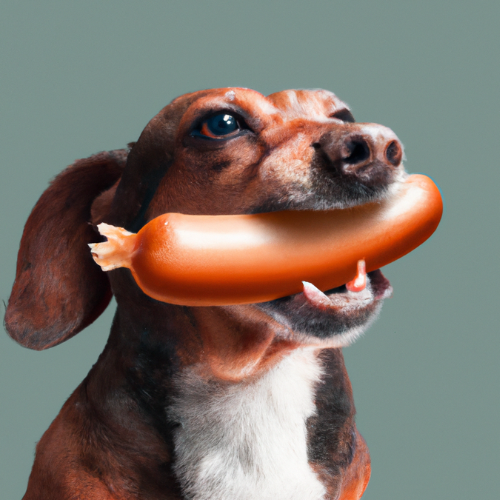 dog eating raw sausage