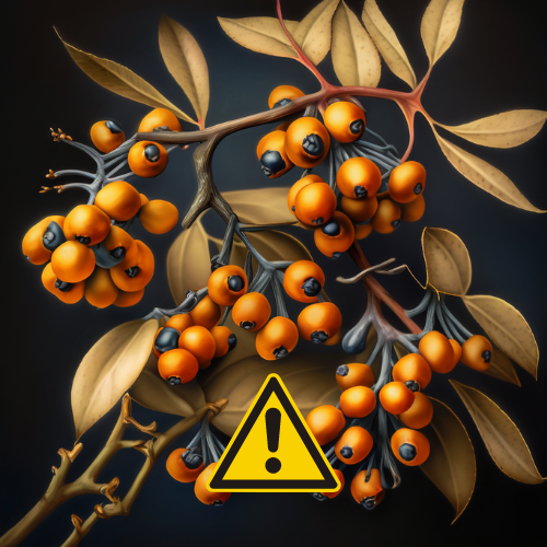 buckthorn berries with a warning sign